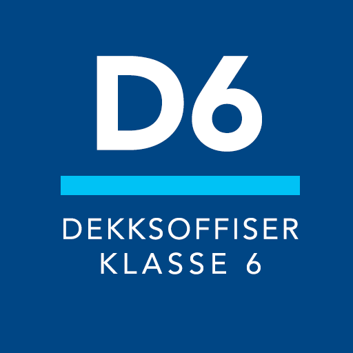 D6 Dekksoffiser klasse 6 tekst på blå bakgrunn