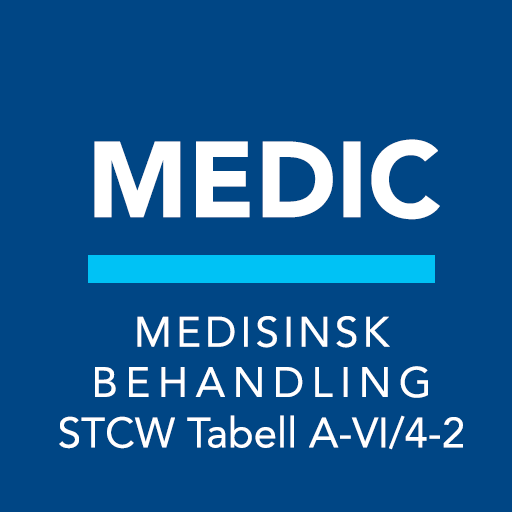 MEDIC Medisinsk behandling tekst på blå bakgrunn