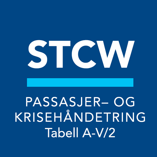 STCW Passasjer- og krisehåndtering tekst på blå bakgrunn